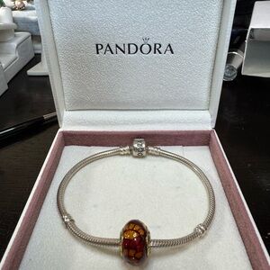 Pandora 925 Silver Bracelet W/ Murano Glass Bead